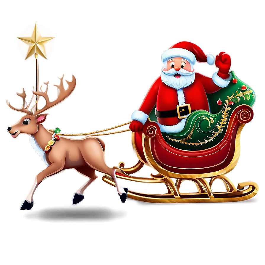 Santa Sleigh And Reindeer With Bells Png 74