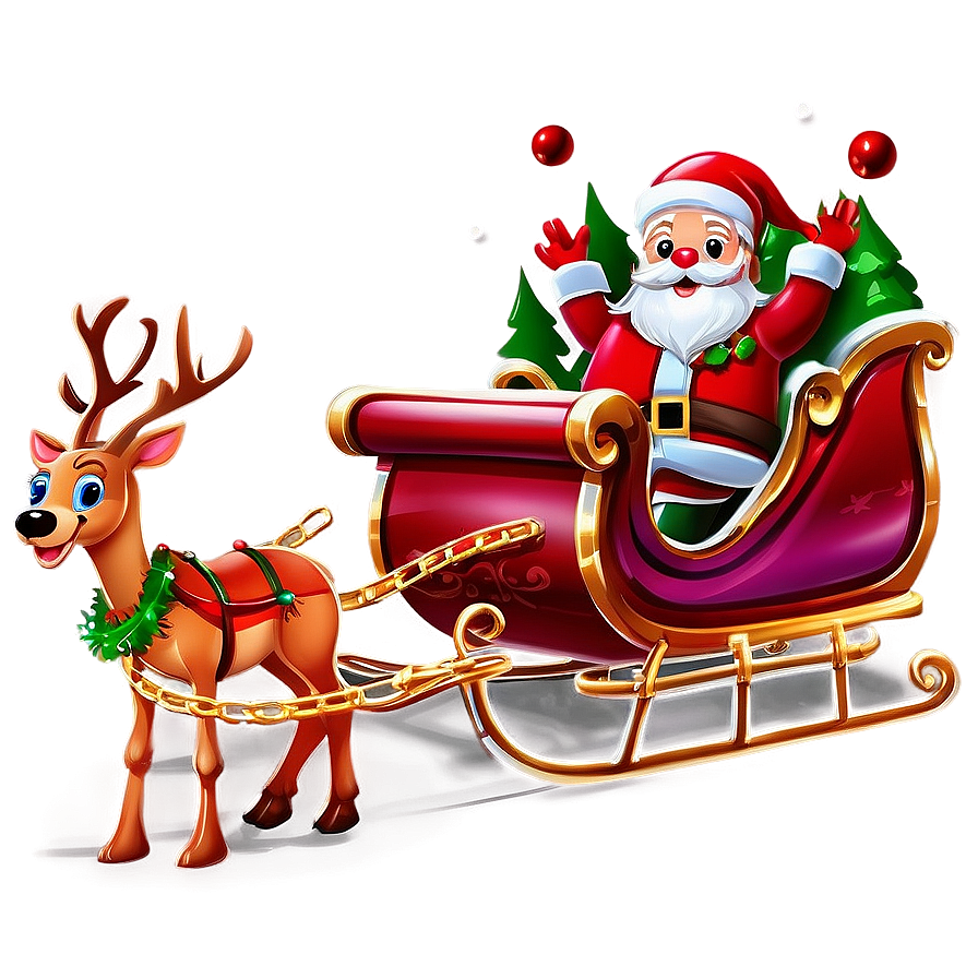 Santa Sleigh And Reindeer With Christmas Tree Png Mru