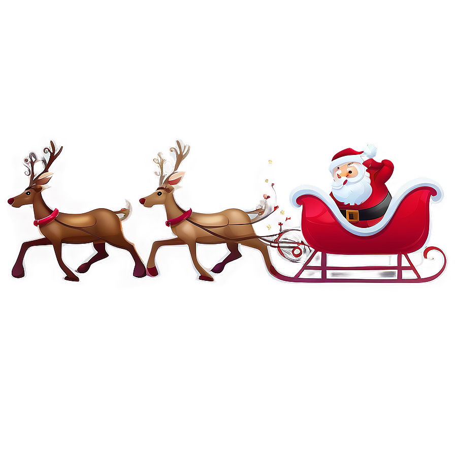 Santa Sleigh And Reindeer With Stars Png Fvu