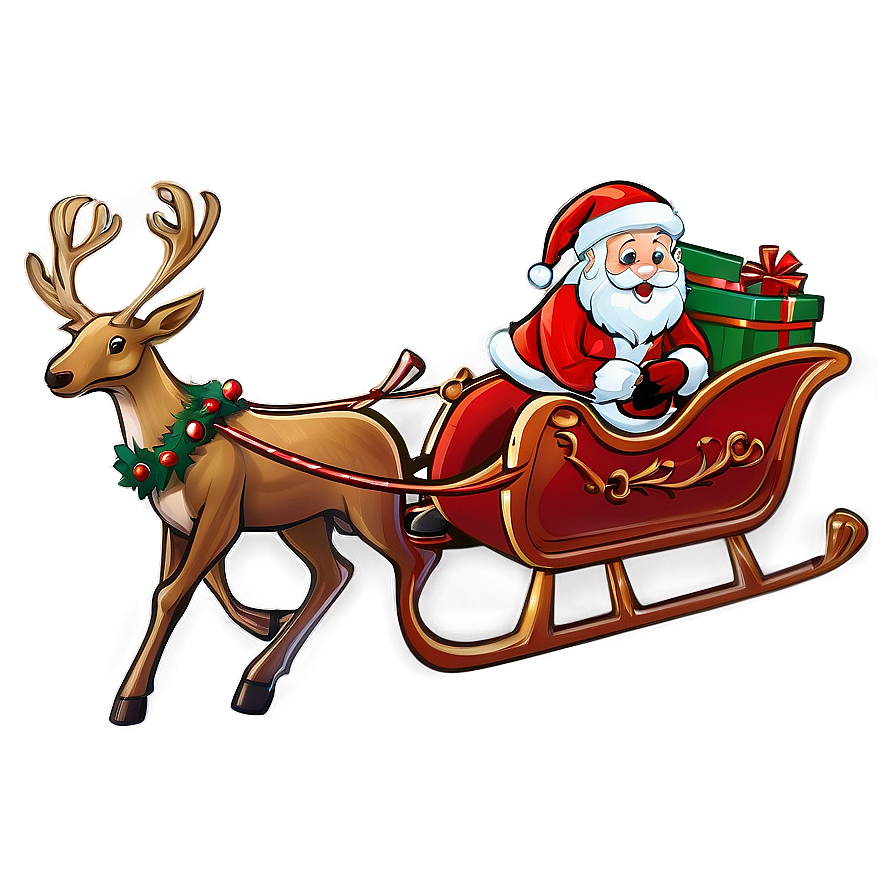 Santa Sleigh With Reindeer In Flight Png 64