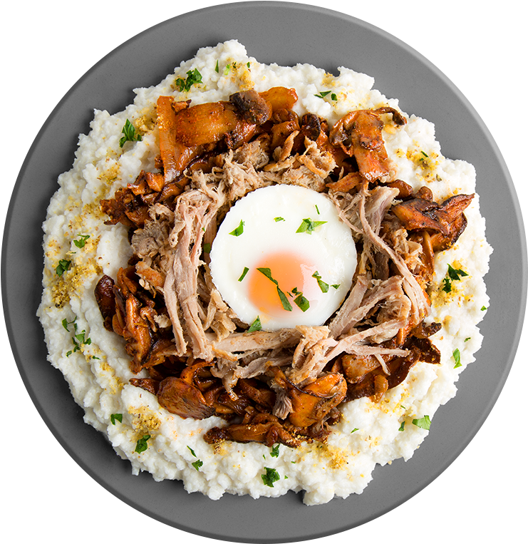 Savory Pulled Pork Fried Egg Grits