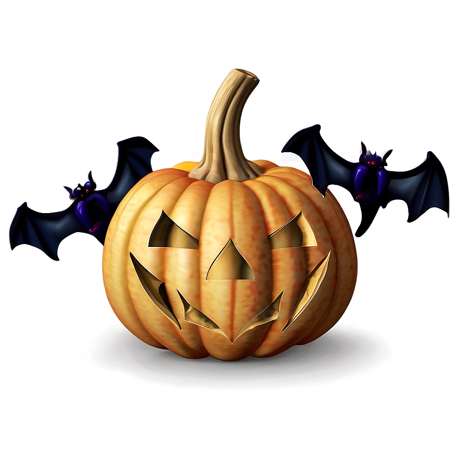 Scary Pumpkin With Bats Png Yop