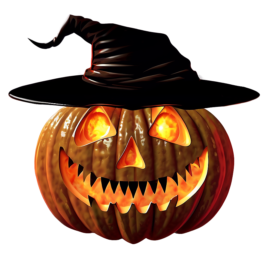 Scary Pumpkin With Witch Hat Png Emv58