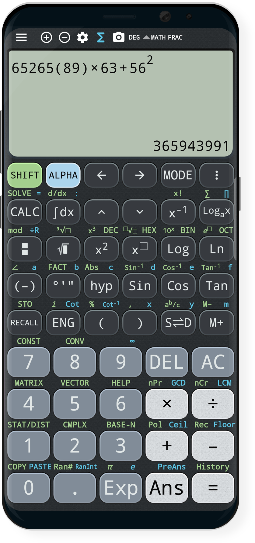 Scientific Calculator Displaying Large Calculation