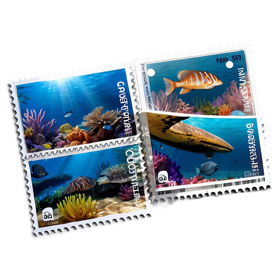 Sea Life Postage Stamp Collection Png Tuj