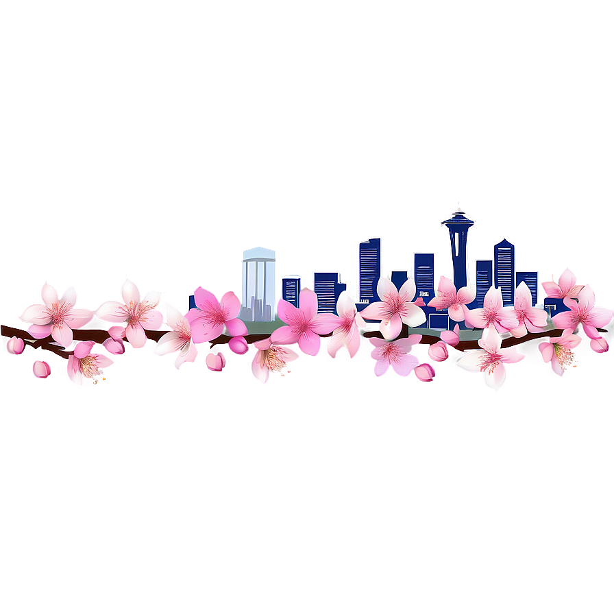 Seattle Skyline And Cherry Blossoms Png Fpf38