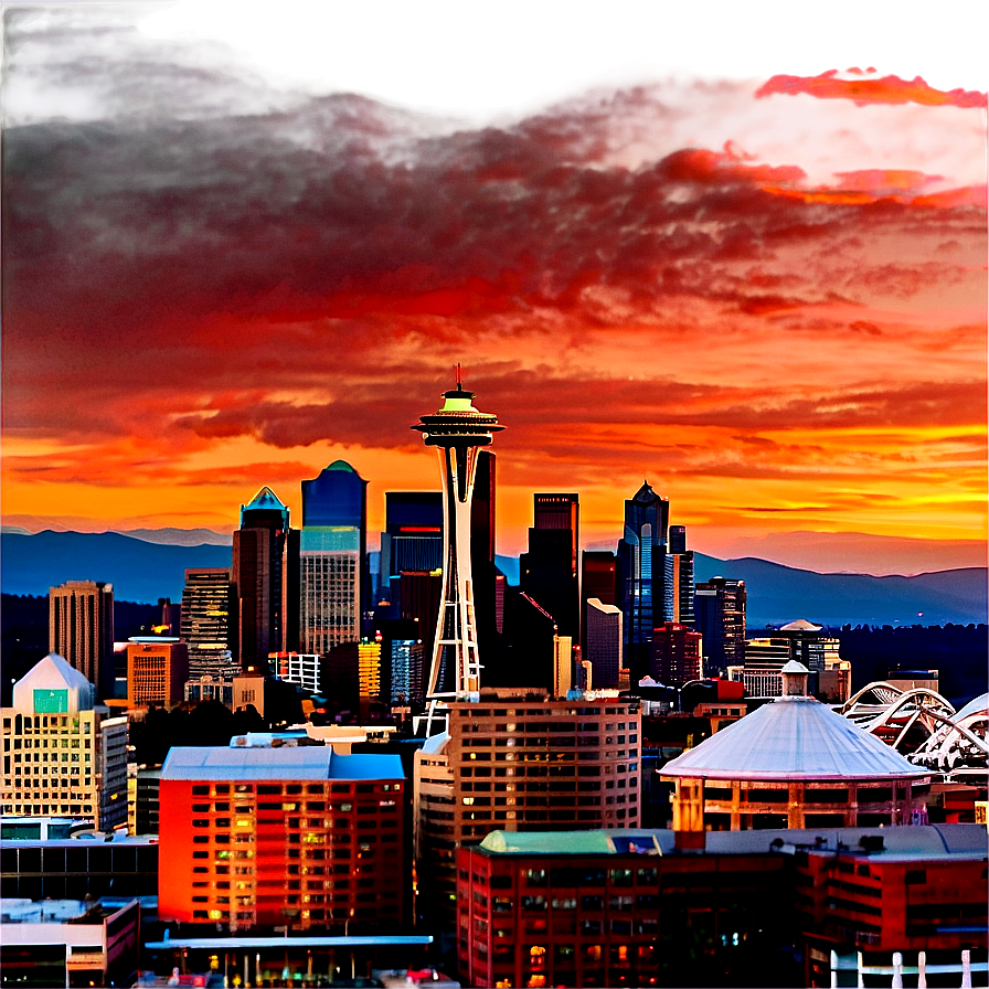 Seattle Skyline During Sunset Png 34