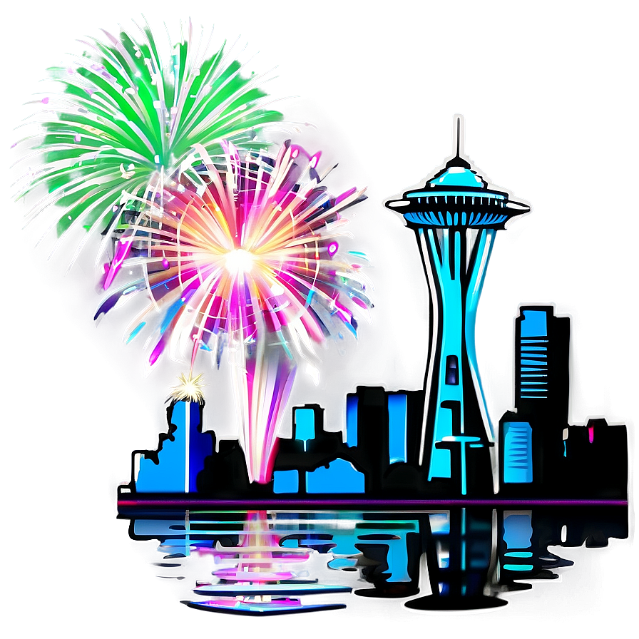 Seattle Skyline With Fireworks Png 06252024