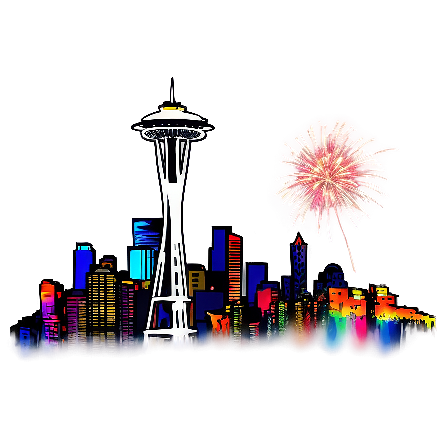 Seattle Skyline With Fireworks Png Mtf