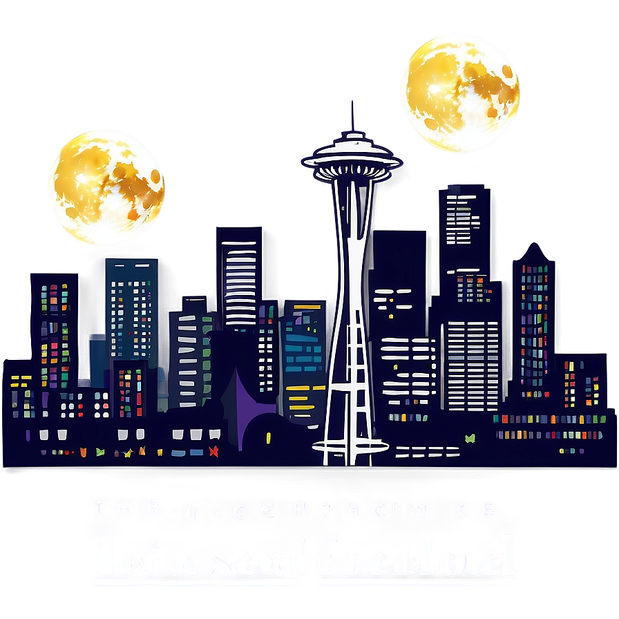 Seattle Skyline With Full Moon Png 55