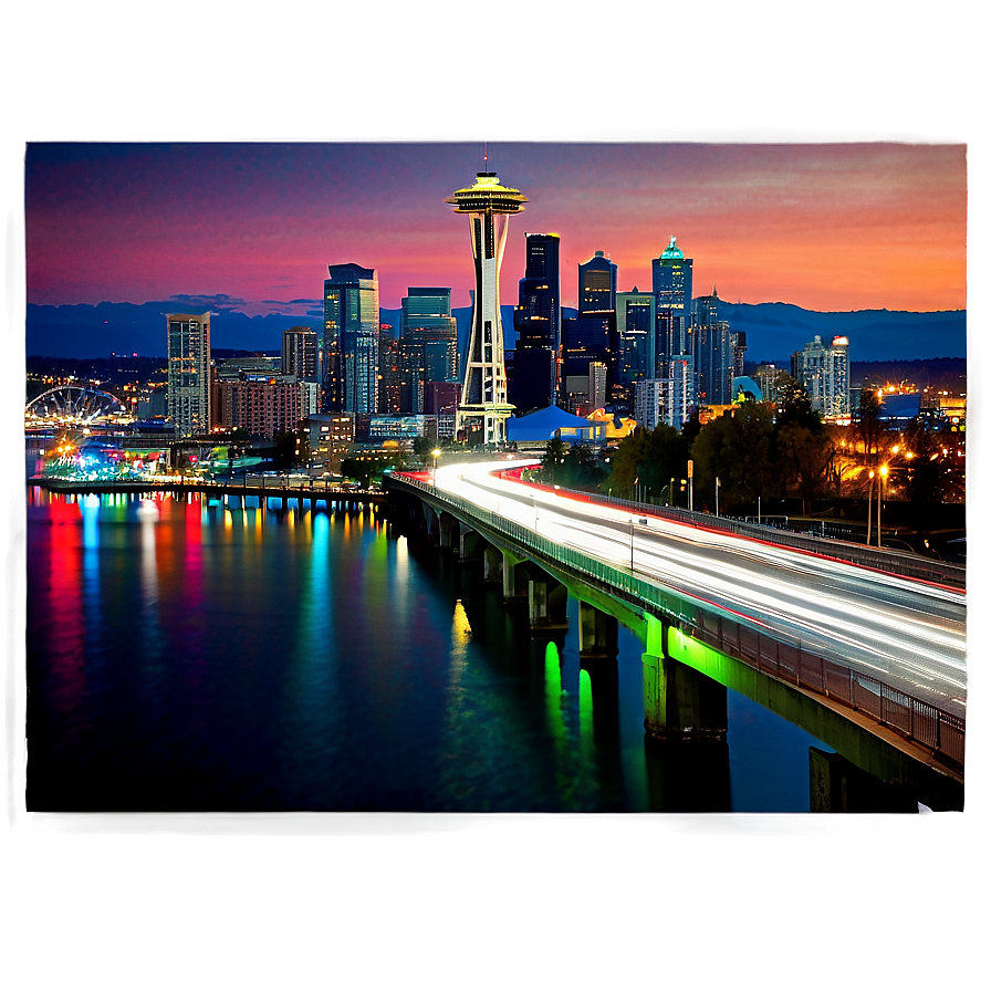 Seattle Skyline With Light Trails Png 51