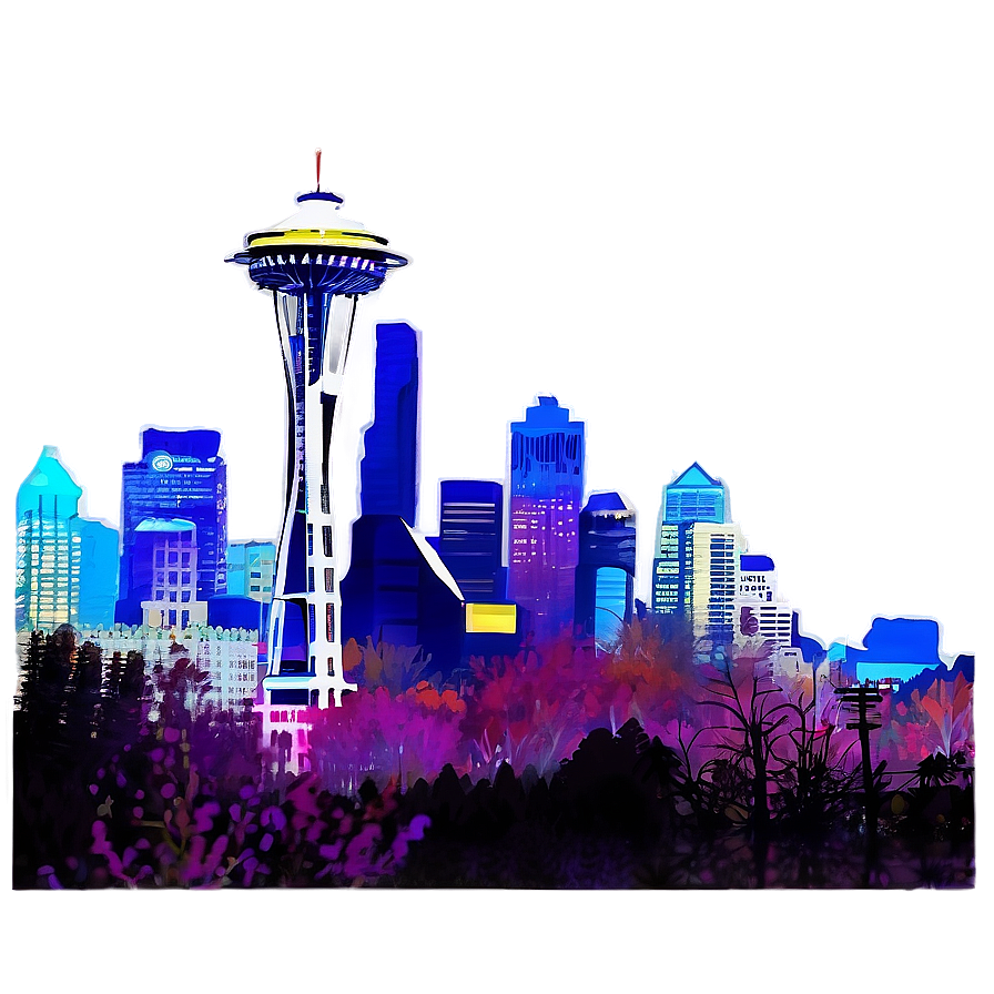 Seattle Skyline With Light Trails Png Nyt96