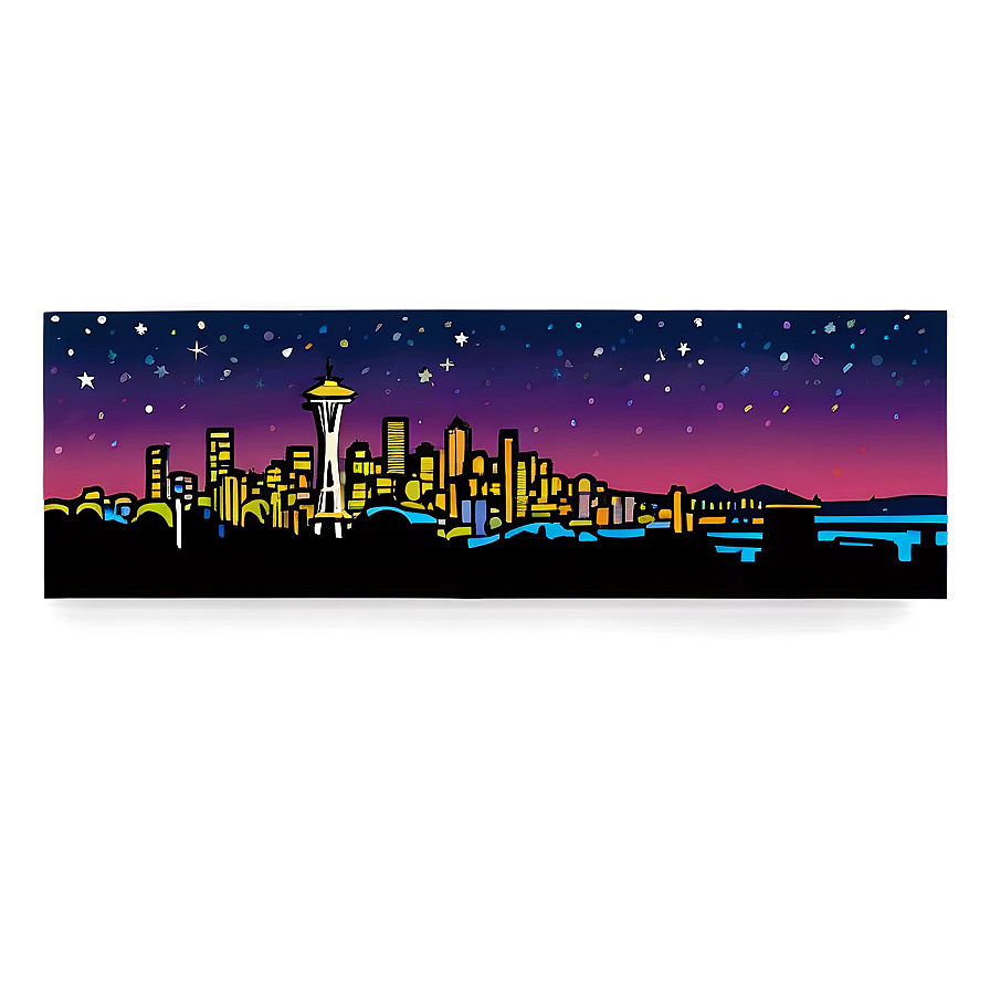 Seattle Skyline With Starry Night Png Vhu