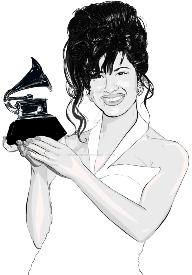 Selena Quintanilla Holding Grammy Award Illustration