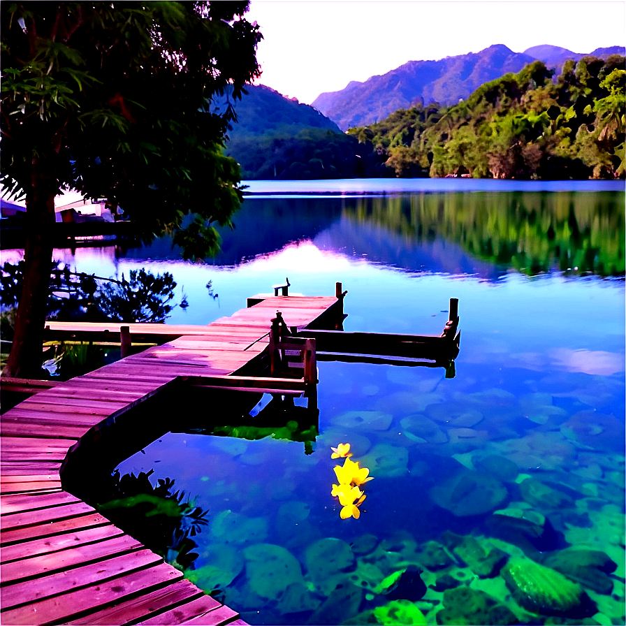 Serene Lakeside Vacation Png Sun