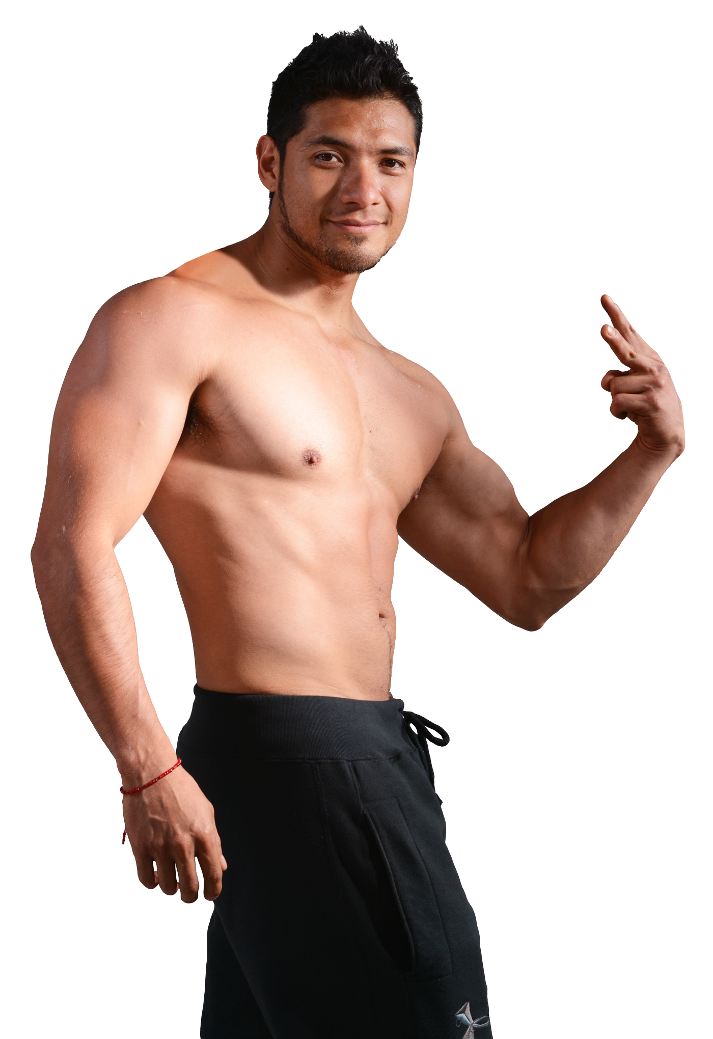 Shirtless Man Showing Musclesand Peace Sign