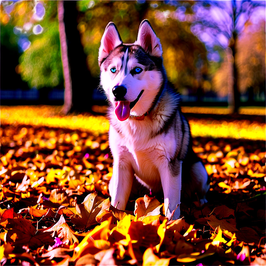 Siberian Husky In Leaves Png 06252024