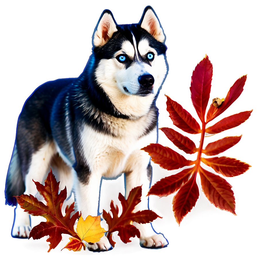 Siberian Husky In Leaves Png Mdp4