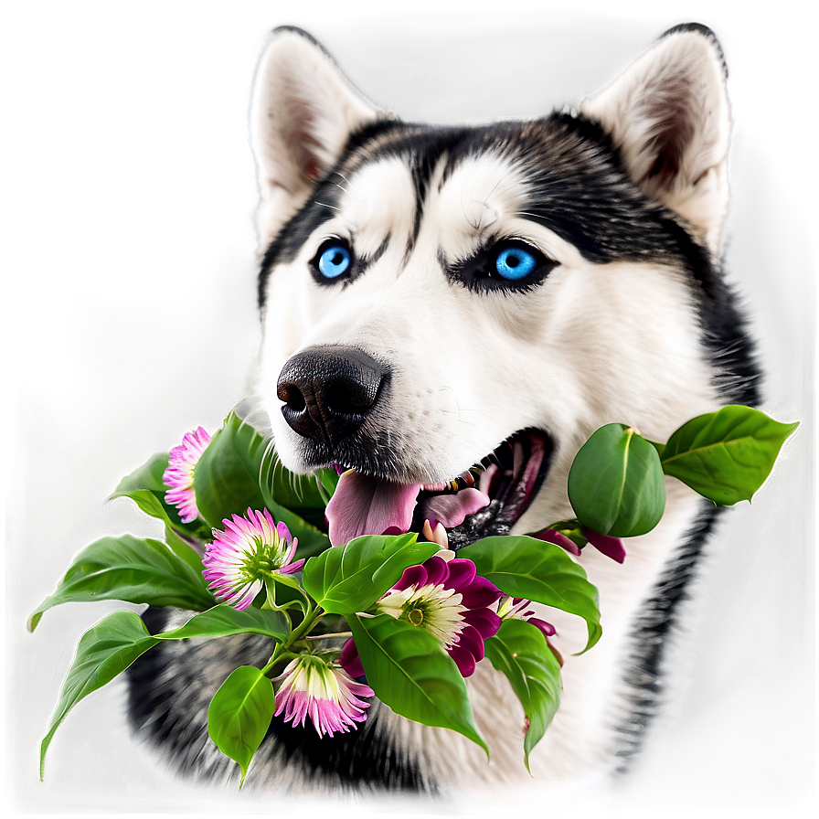 Siberian Husky With Flowers Png 06252024