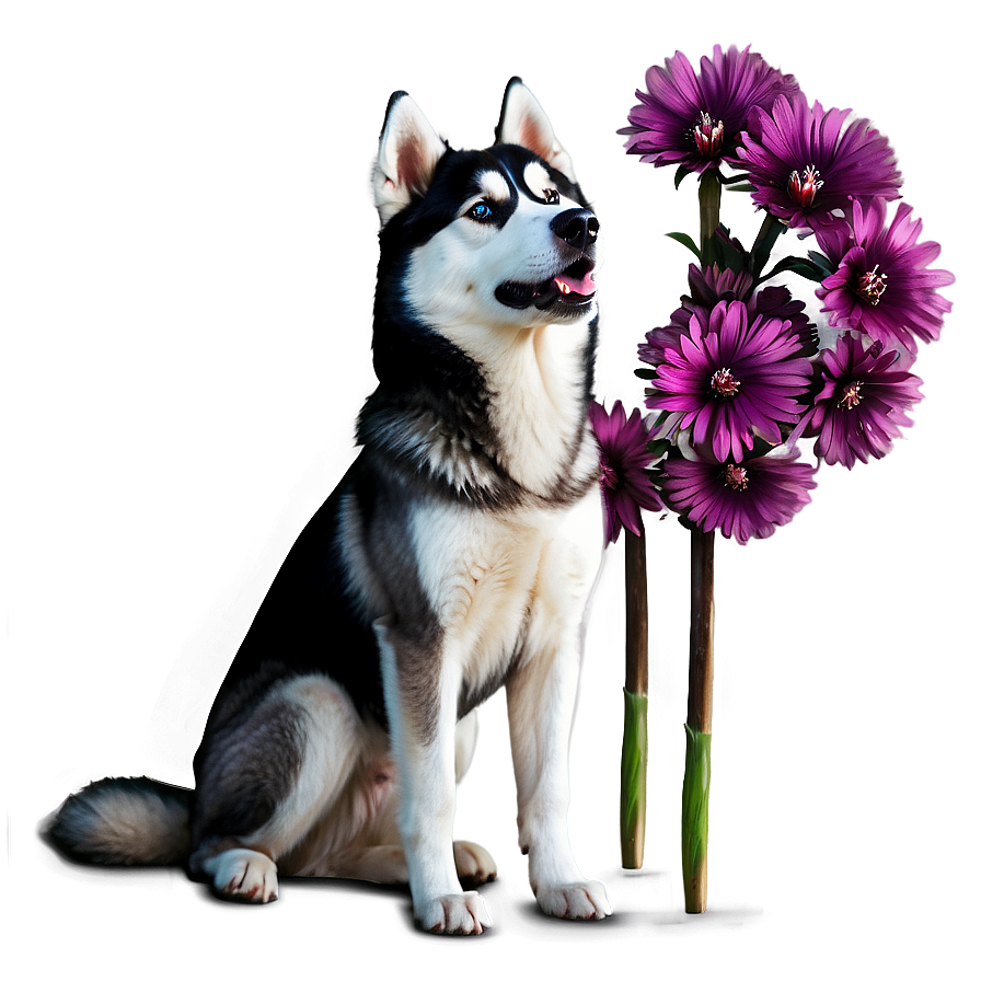 Siberian Husky With Flowers Png Trk13