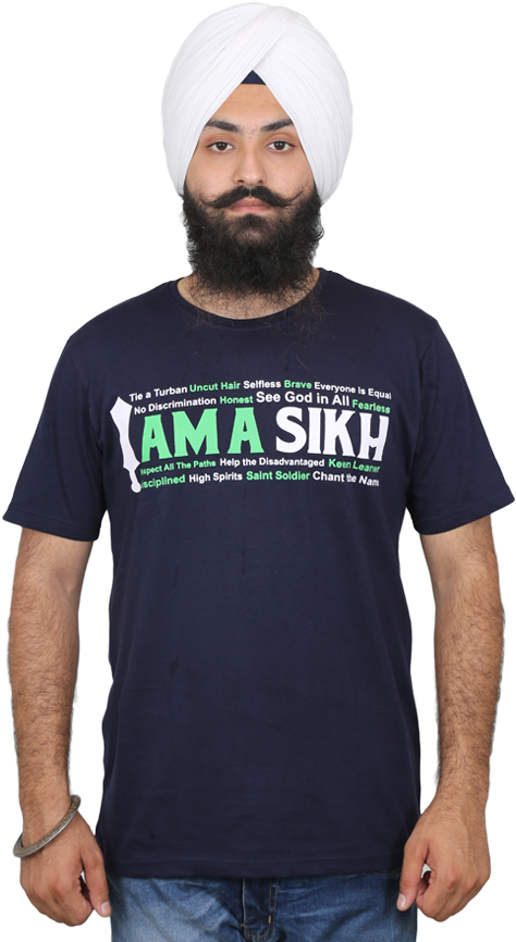 Sikh Man Wearing White Turbanand Statement Tshirt