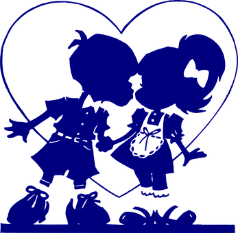 Silhouetted Children Kissingin Heart Shape