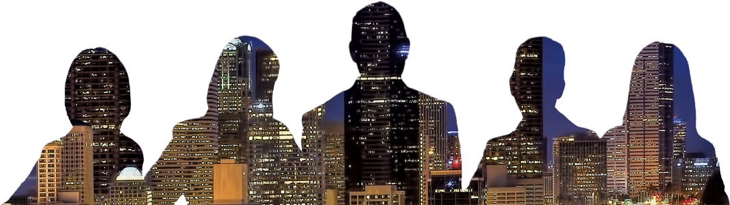 Silhouetted Figures Over Cityscape