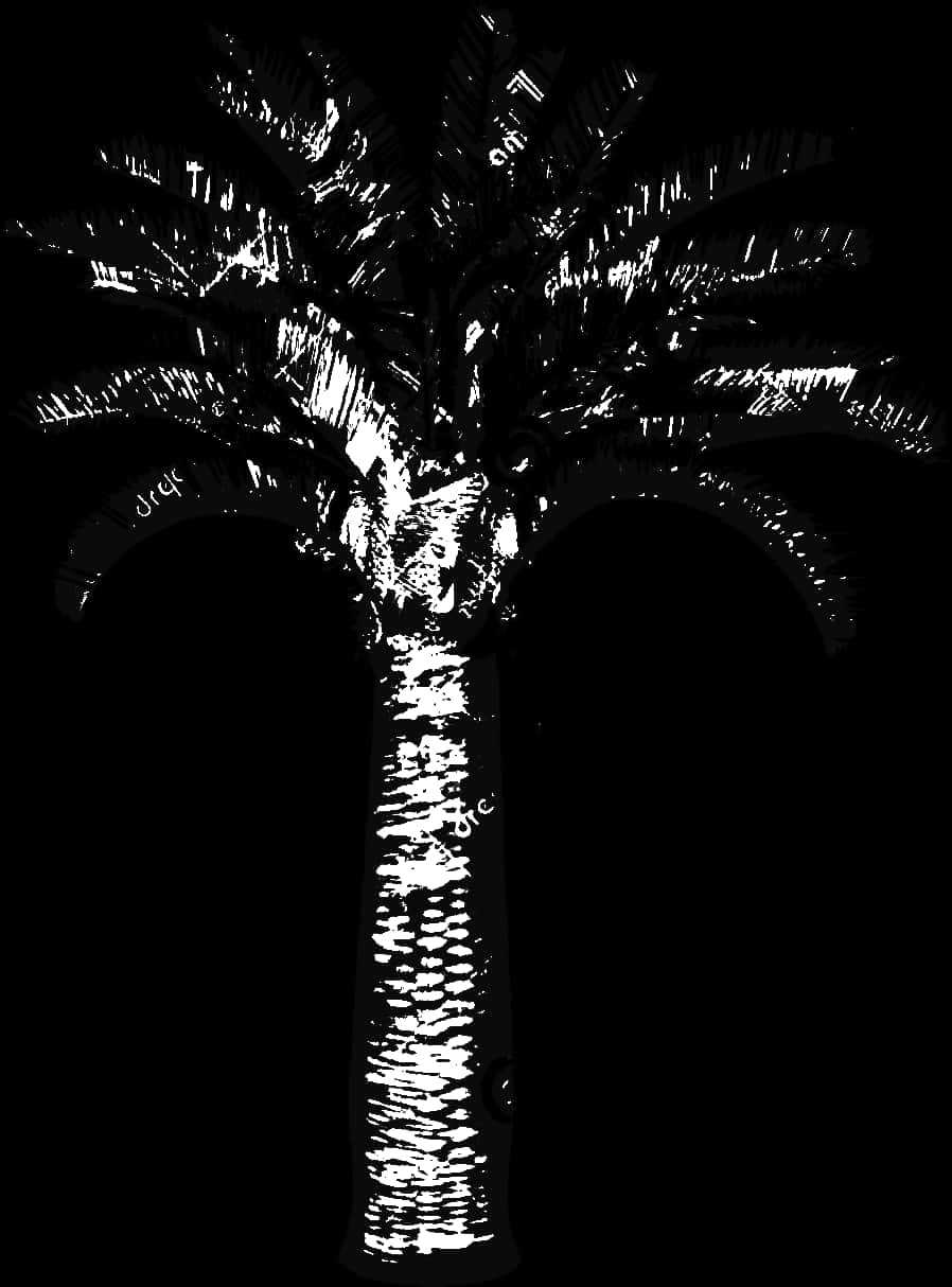 Silhouetted Palm Tree Against Dark Background