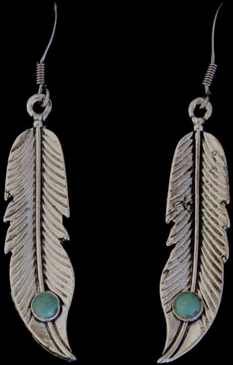 Silver Feather Earringswith Turquoise