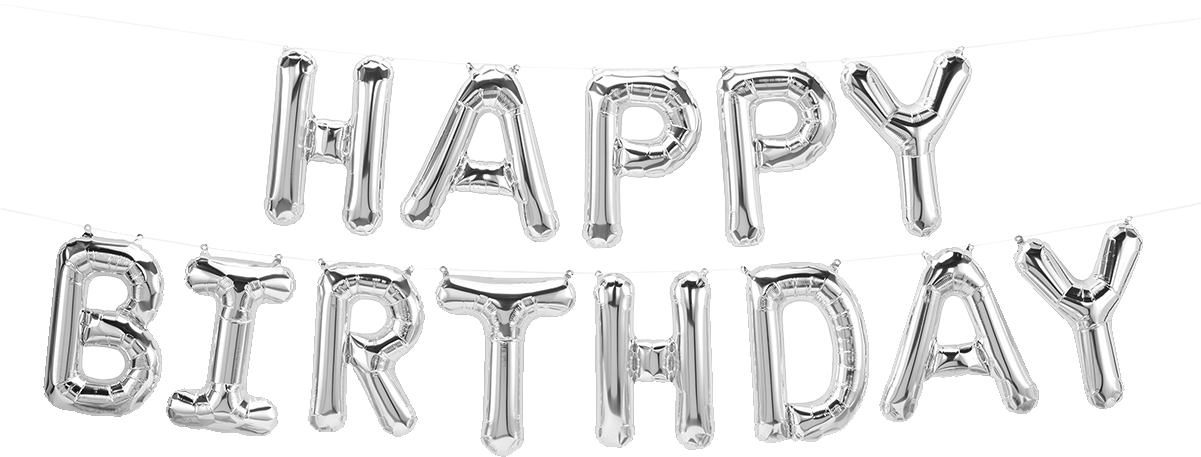 Silver Happy Birthday Balloon Banner