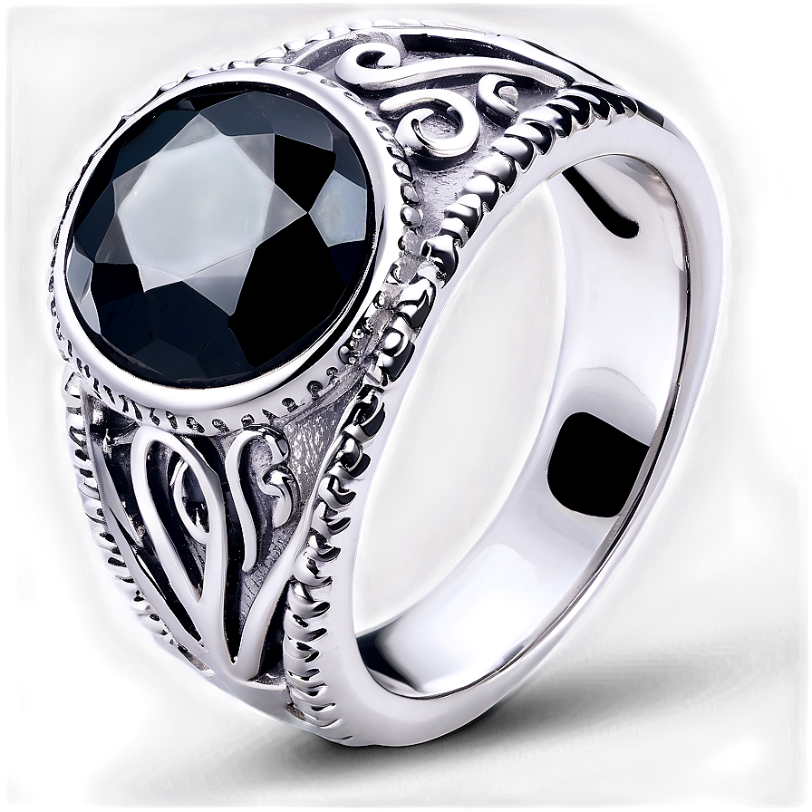 Silver Ring With Black Stone Png 94