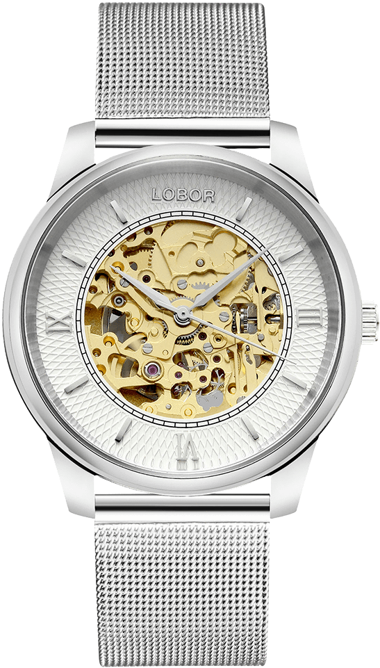 Silver Skeleton Dial Watch