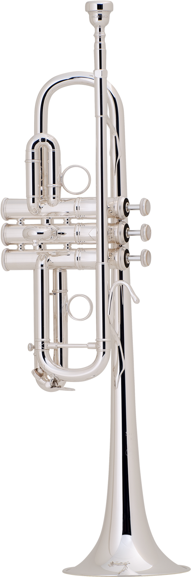 Silver Trumpet Standing Against Neutral Background