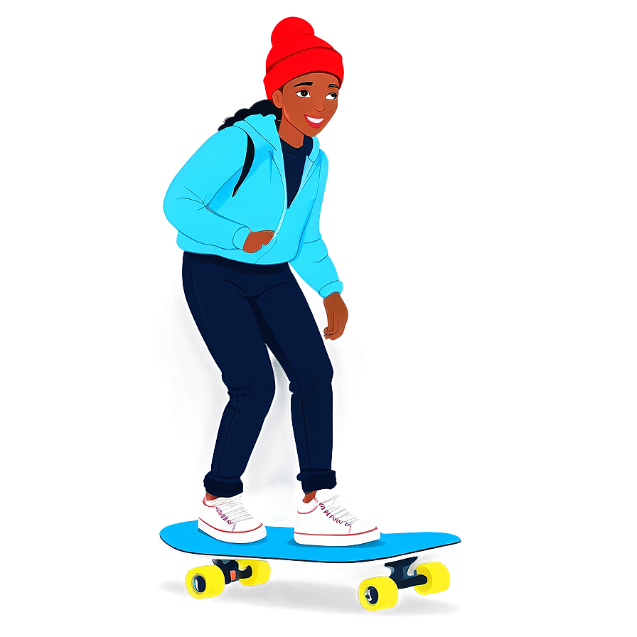 Skateboarding Black Girl Cartoon Png 06252024