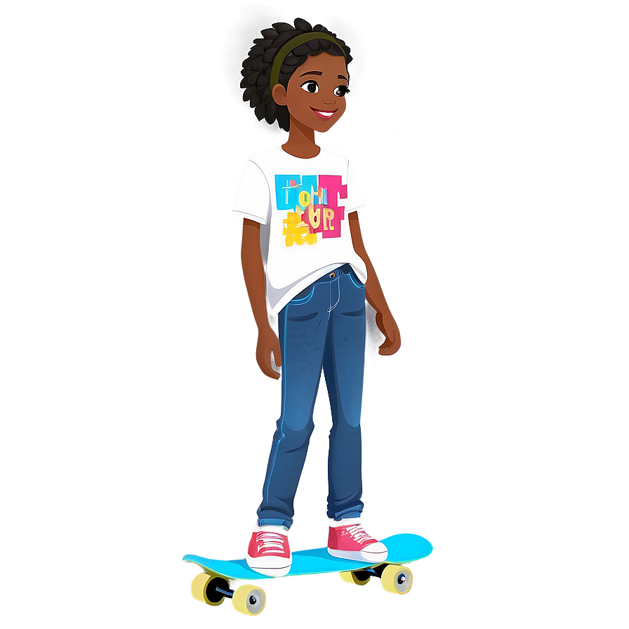 Skateboarding Black Girl Cartoon Png 33