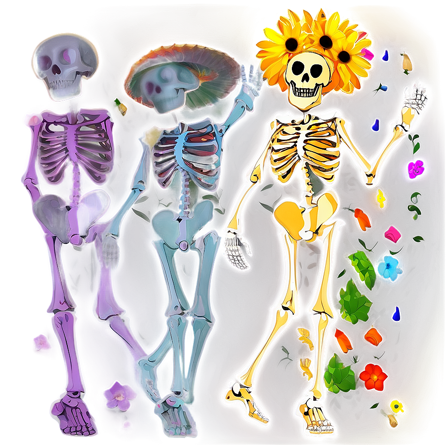 Skeleton Dancing With Flowers Png 06282024