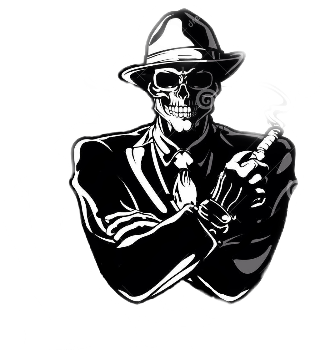 Skeleton Gangsterin Suitand Hat