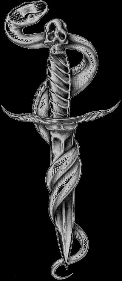 Skull Serpent Dagger Tattoo Design