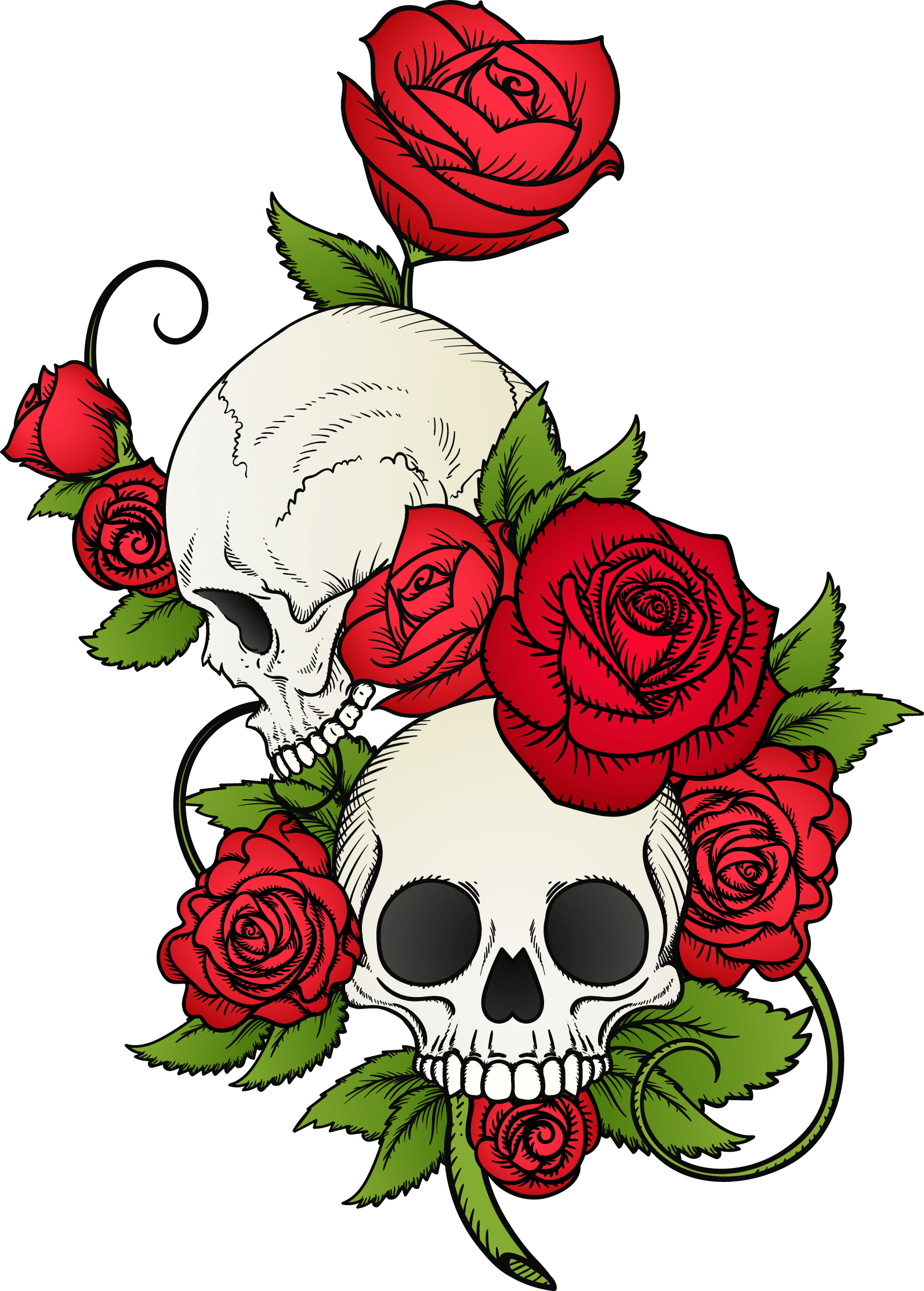 Skulland Roses Tattoo Design