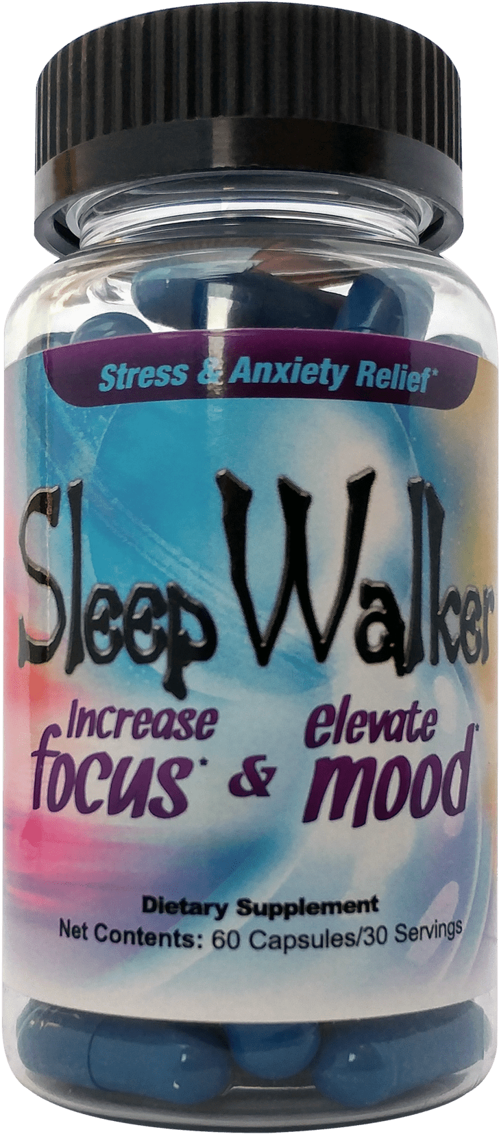 Sleep Walker Stress Relief Supplement Bottle