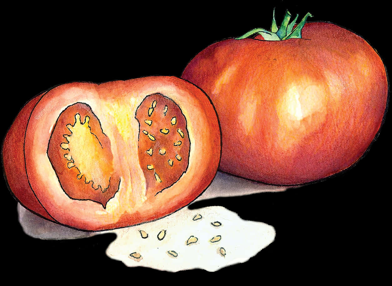 Sliced Tomato Watercolor Illustration