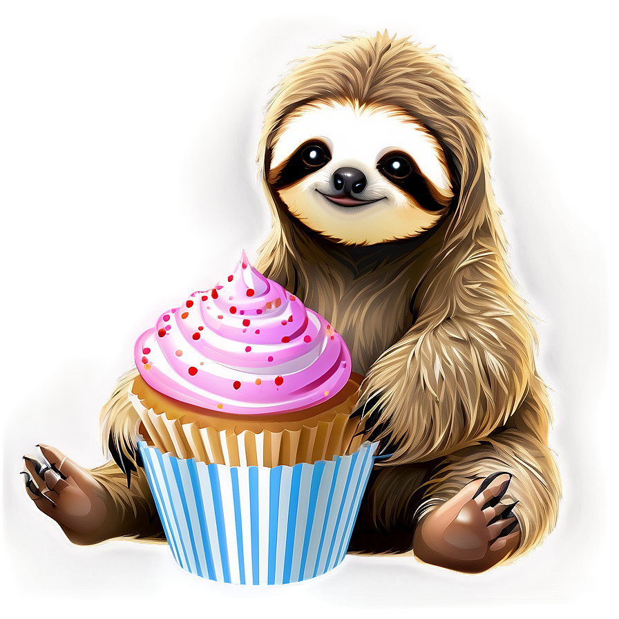 Sloth With Cupcake Png Fgj