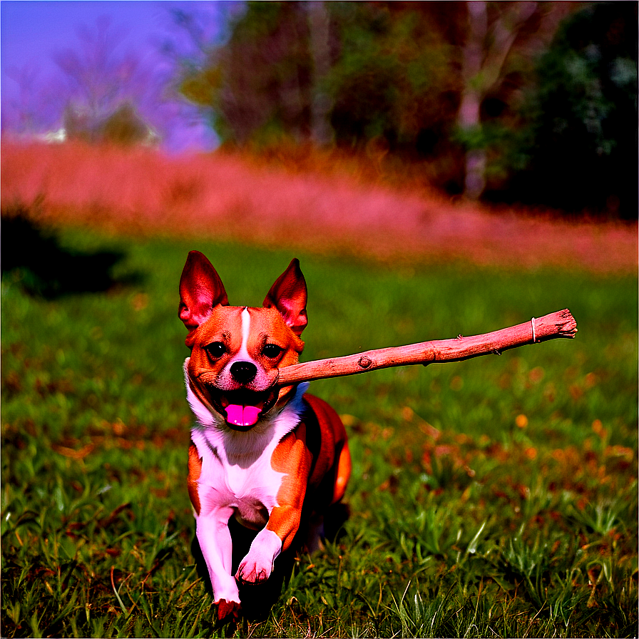 Small Dog Fetching Stick Png 73