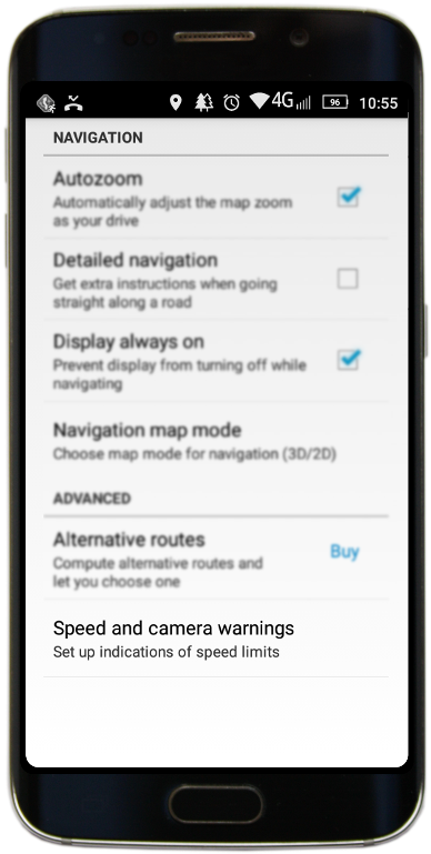 Smartphone Navigation Settings Menu