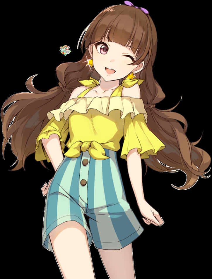 Smiling Anime Girlin Yellow Top