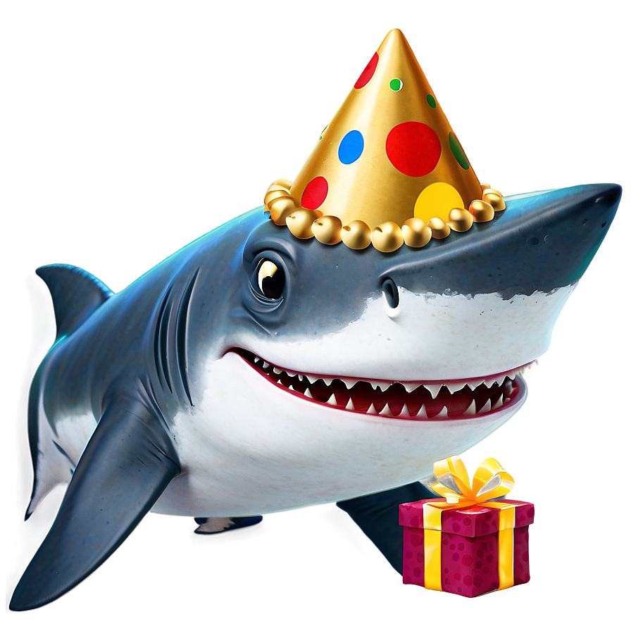 Smiling Birthday Shark Character Png 06292024