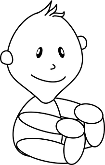 Smiling Cartoon Baby Blackand White