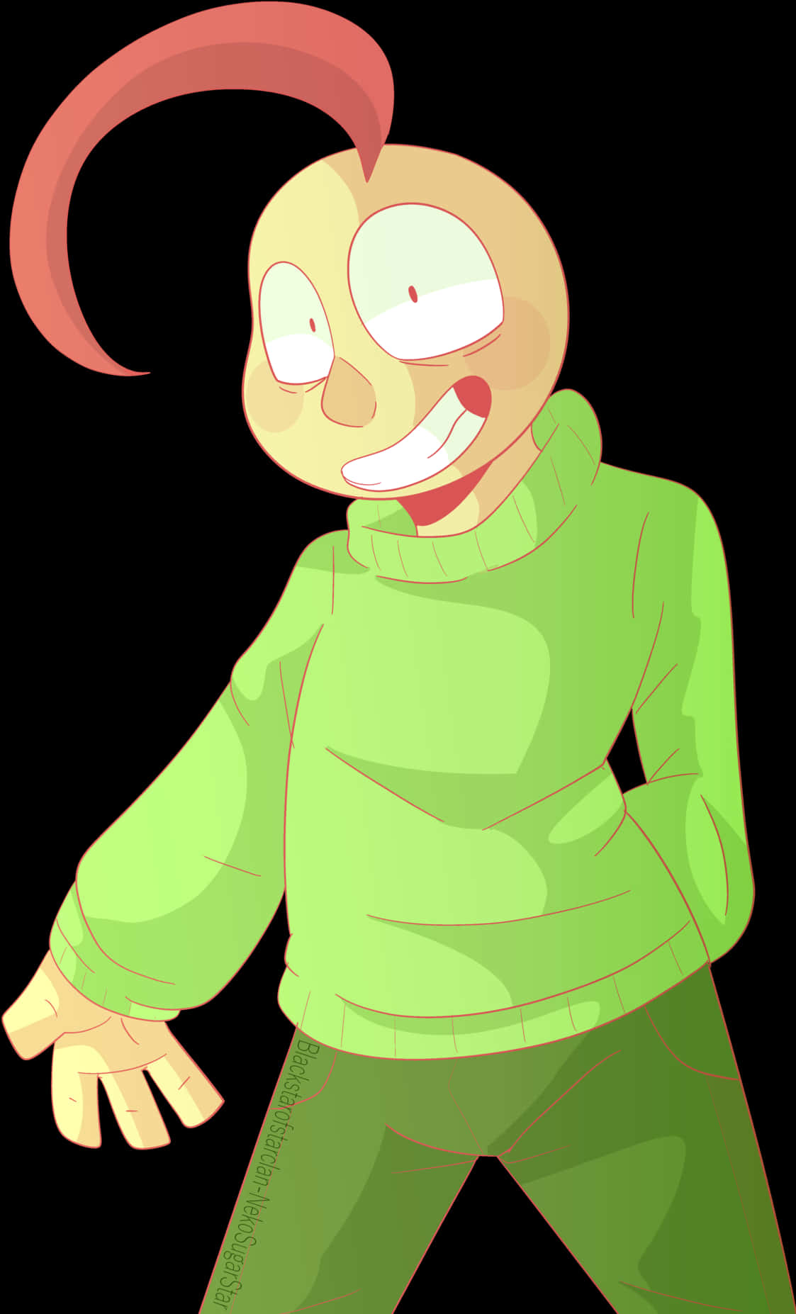 Smiling Cartoon Character Green Sweater