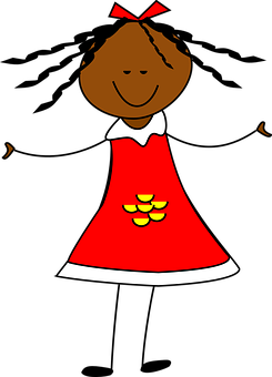 Smiling Cartoon Girlin Red Dress