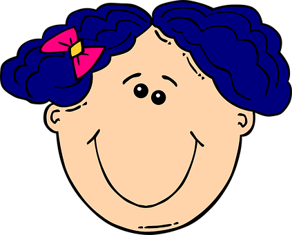 Smiling Cartoon Girlwith Blue Hairand Bow